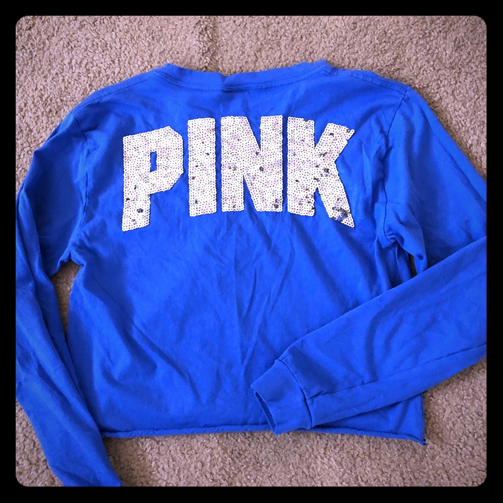 pink Cropped bling long sleeve tee